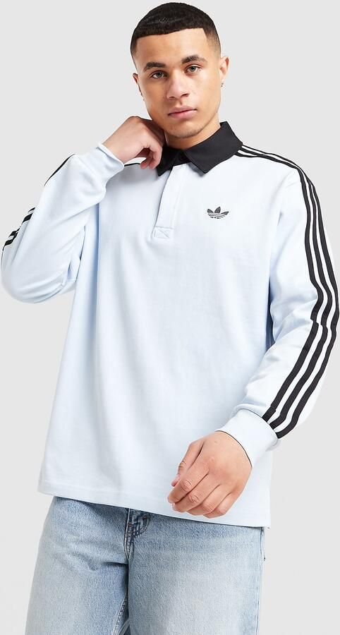 Adidas Originals 3 Stripes Rugby Long Sleeve Polo Shirt Blauw- Heren Blauw