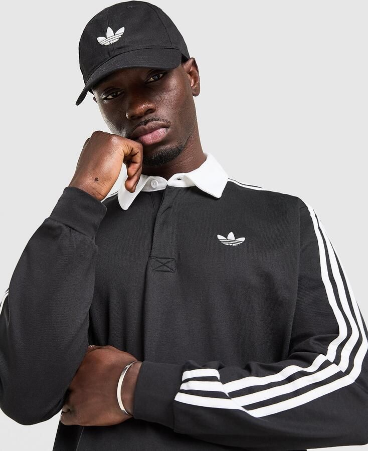 Adidas Originals 3-Stripes Rugby Long Sleeve Polo Shirt Zwart- Heren Zwart - Foto 2
