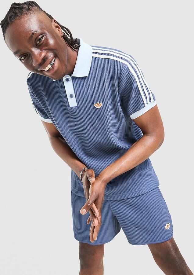 Adidas Originals 3-Stripes Waffle Knit Polo Shirt Blauw- Heren Blauw