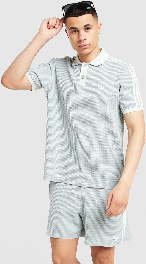 Adidas Originals 3-Stripes Waffle Knit Polo Shirt Groen- Heren Groen