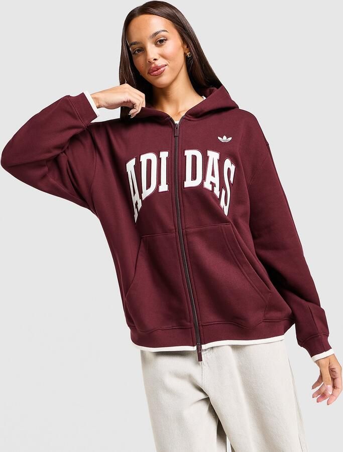 Adidas Originals Baseball Oversized Full Zip Hoodie Rood- Dames Rood