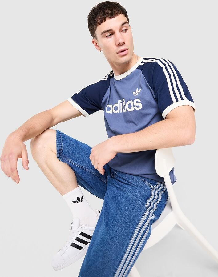Adidas Originals Colour Block 3-Stripes T-Shirt Blauw- Heren Blauw