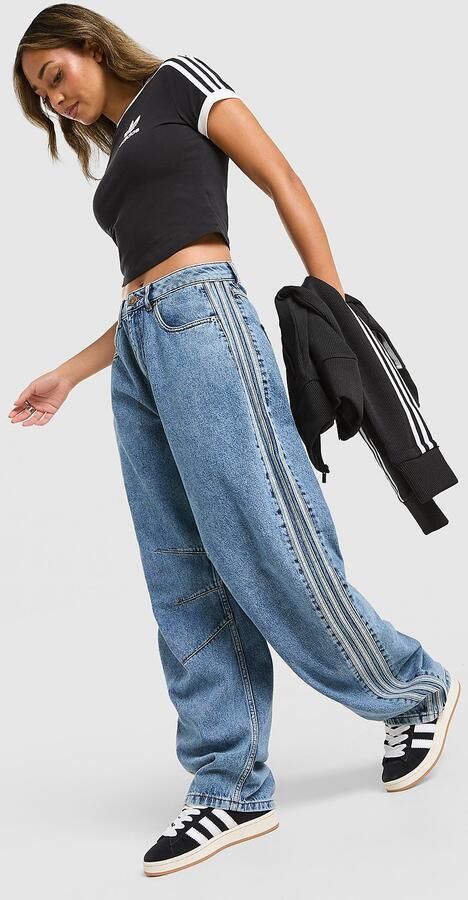 Adidas Originals Denim Barrel Leg Denim Jeans Blauw- Dames Blauw