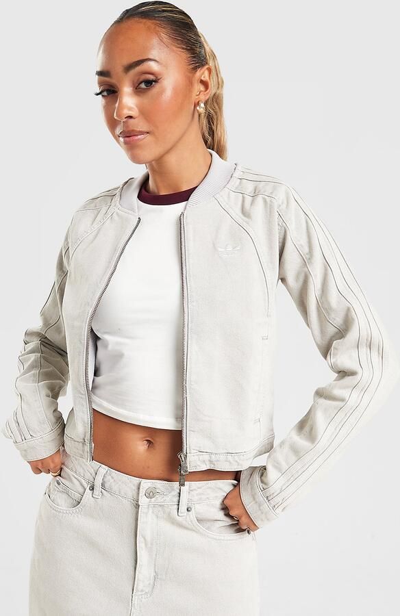 Adidas Originals Denim Slim Track Top Grijs- Dames Grijs