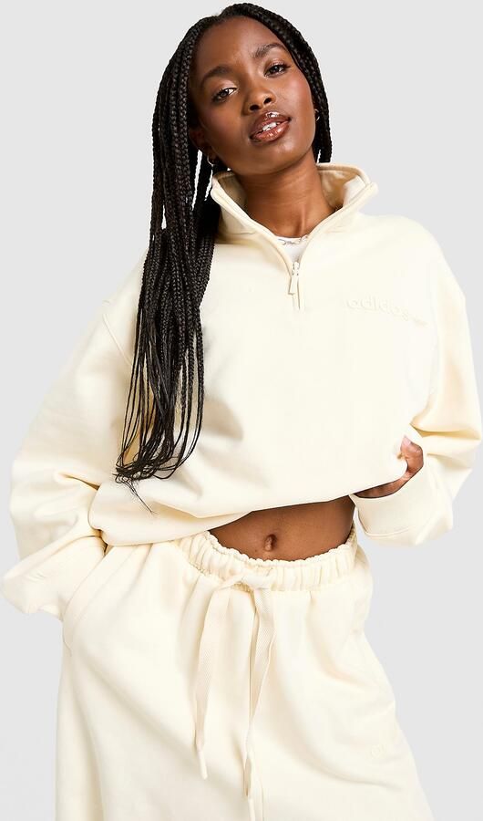 Adidas Originals Essential Linear 1 4 Zip Fleece Wit- Dames Wit - Foto 4