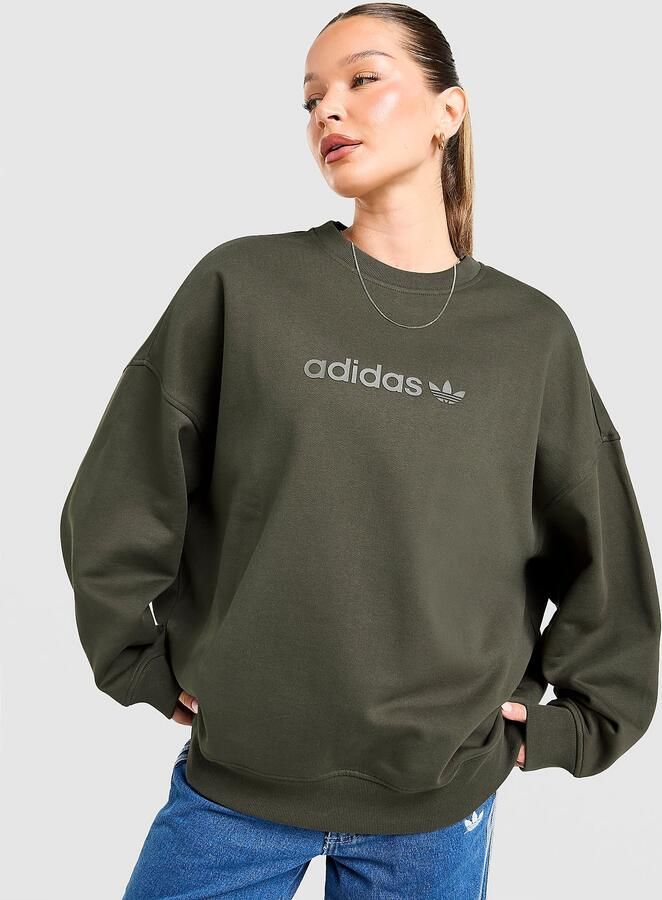 Adidas Originals Essential Linear Oversized Crew Sweatshirt Olive- Dames Olive