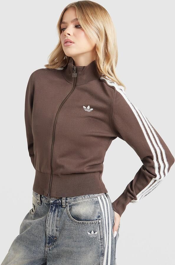 Adidas Originals Fluffy 3-Stripes Knit Track Top Bruin- Dames Bruin