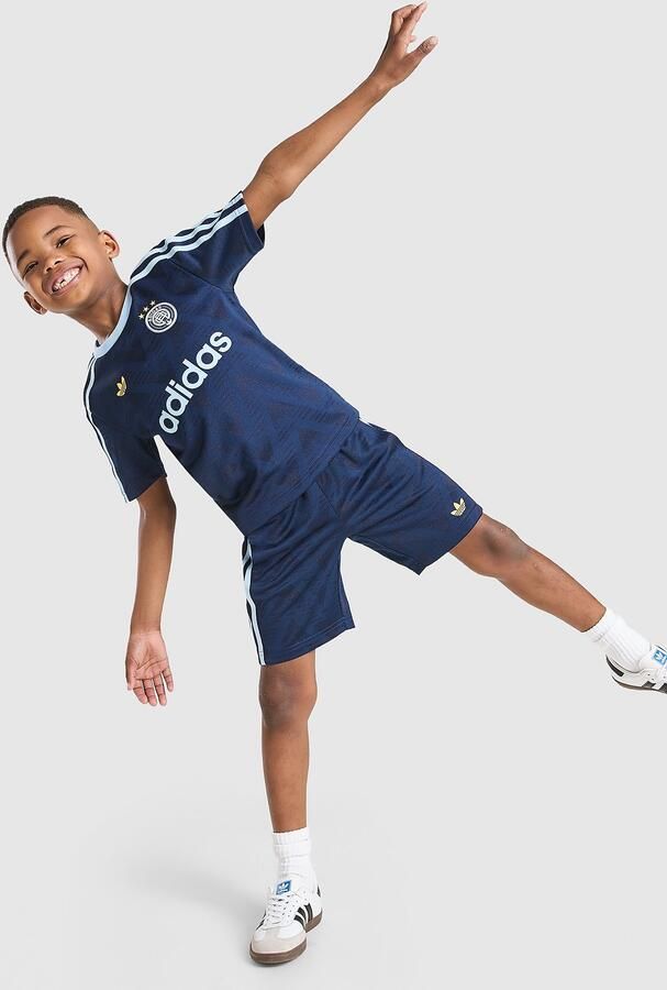 Adidas Originals Football T-Shirt Shorts Set Children Blauw Kind Blauw