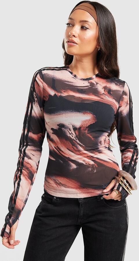 Adidas Originals Long Sleeve Mesh Marble All Over Print T-Shirt Rood- Dames Rood