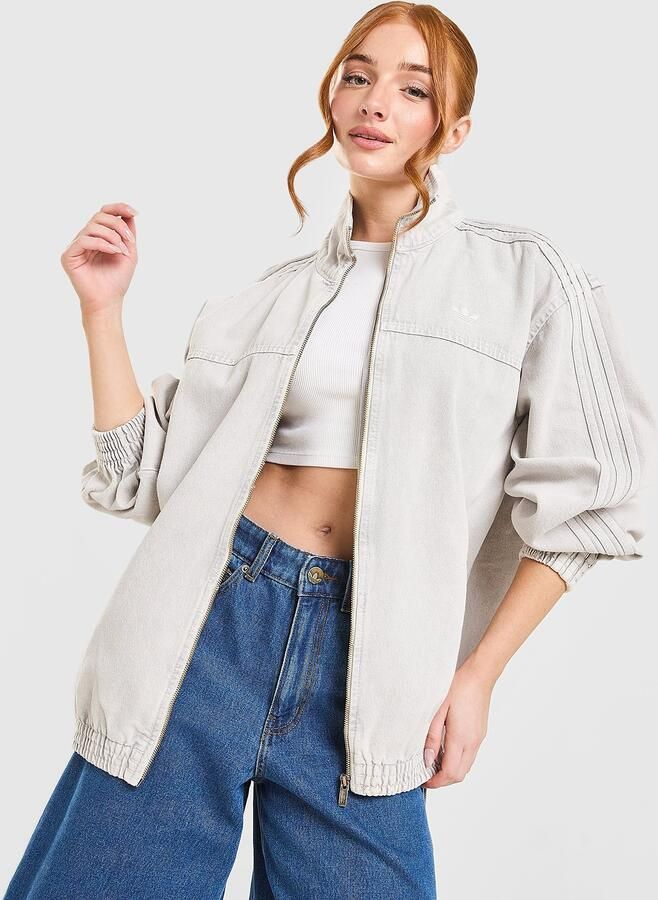 Adidas Originals Oversized Denim Firebird Track Top Grijs- Dames Grijs