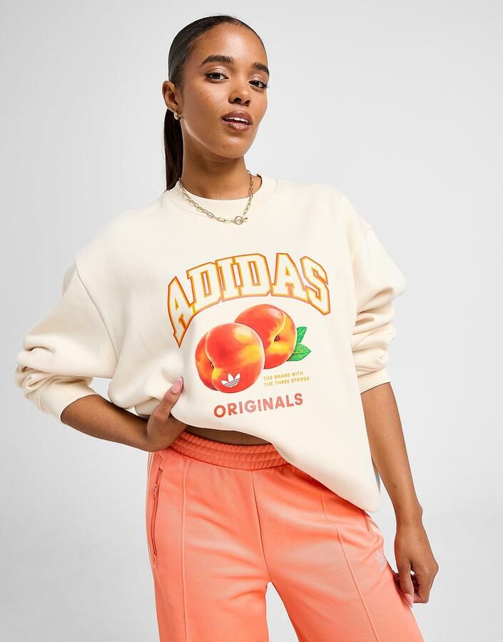 Adidas Originals Peach Graphic Crew Sweatshirt Wit- Dames Wit