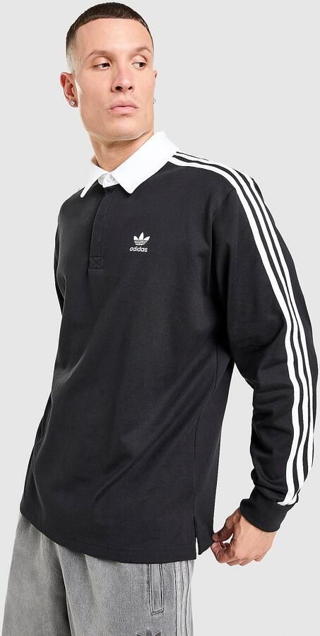 Adidas Originals Rugby Long Sleeve Polo Shirt Zwart- Heren Zwart - Foto 7
