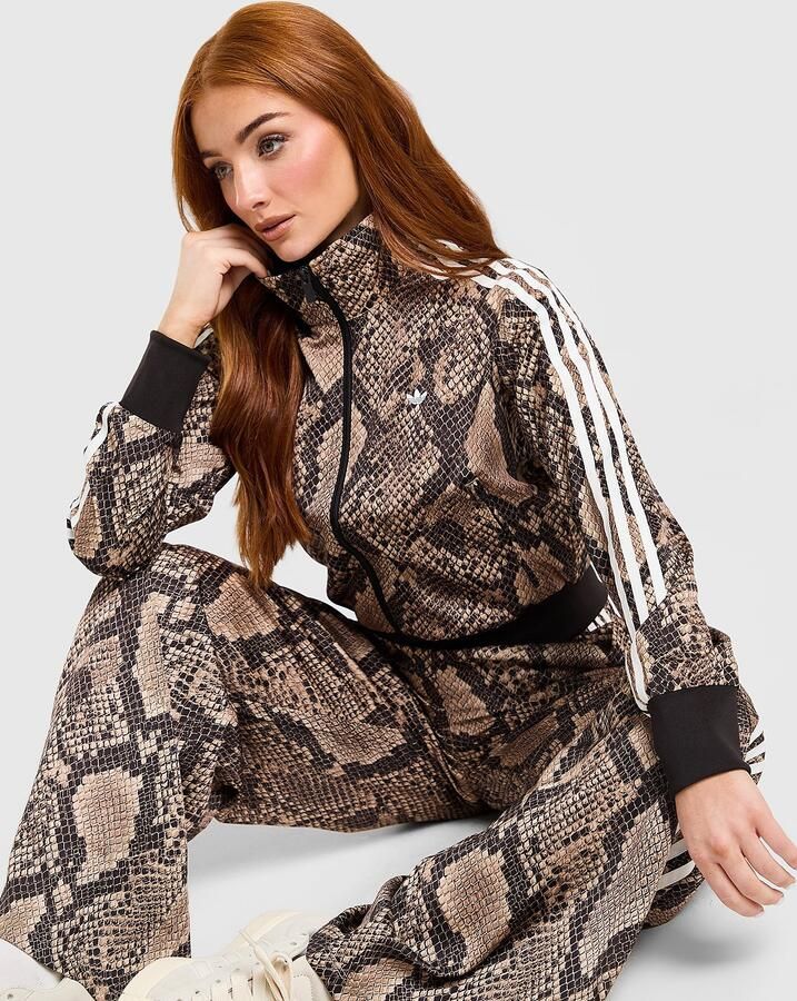 Adidas Originals Satin Snake Print Firebird Track Top Beige- Dames Beige