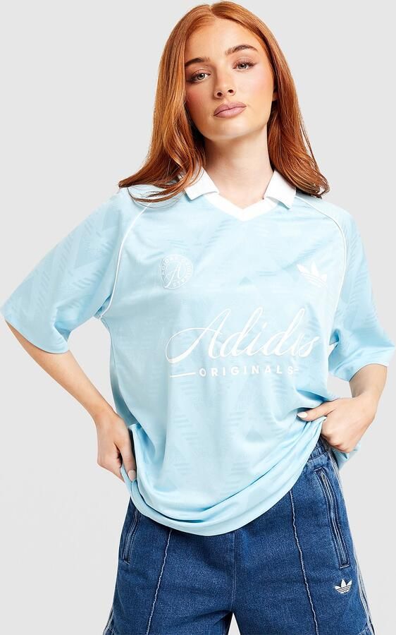 Adidas Originals Script Football Collar T-Shirt Blauw- Dames Blauw