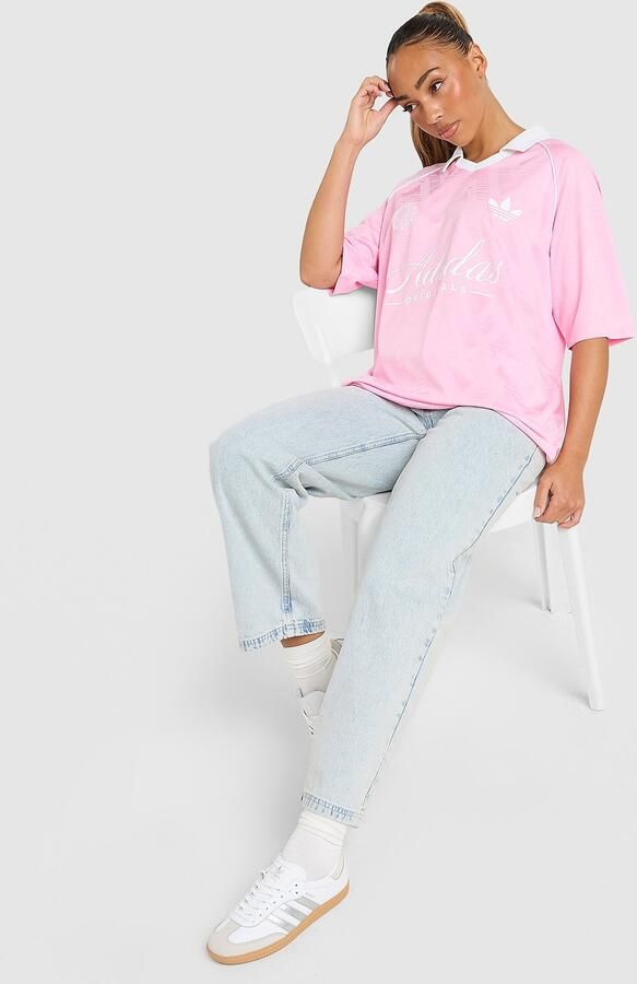 Adidas Originals Script Football Collar T-Shirt Roze- Dames Roze