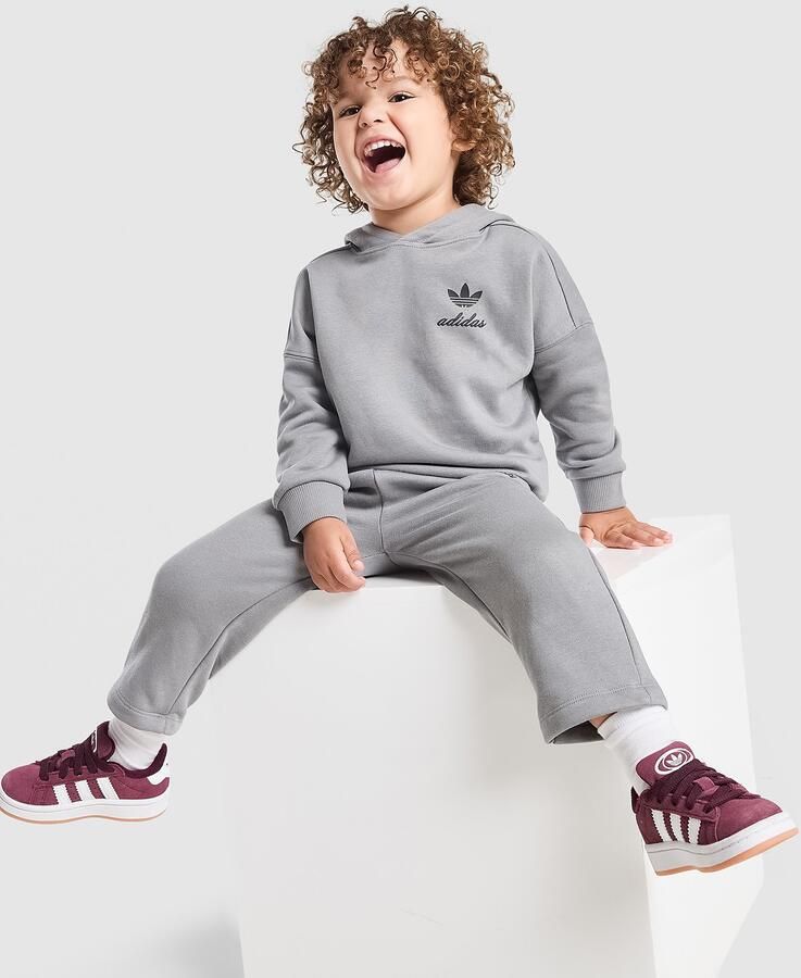 Adidas Originals Script Overhead Wide Leg Tracksuit Infantr Grijs Kind Grijs