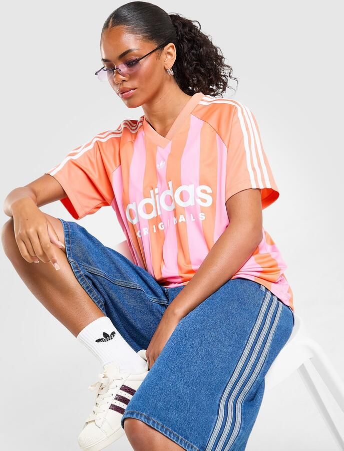 Adidas Originals Stripe Football Jersey Roze- Dames Roze