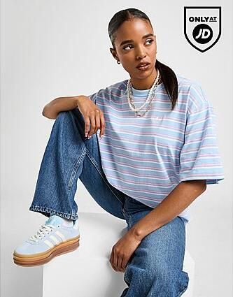 Adidas Originals Stripe Oversized Boyfriend T-Shirt Blue- Dames Blue