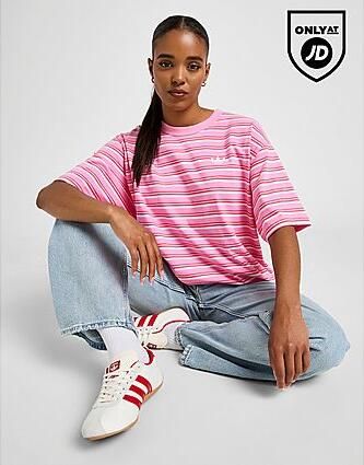 Adidas Originals Stripe Oversized Boyfriend T-Shirt Pink- Dames Pink