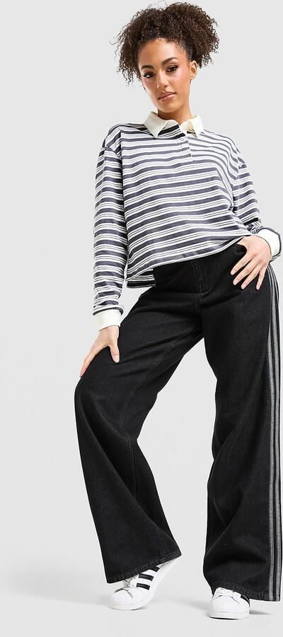 Adidas Originals Stripe Rugby Shirt Blauw- Dames Blauw