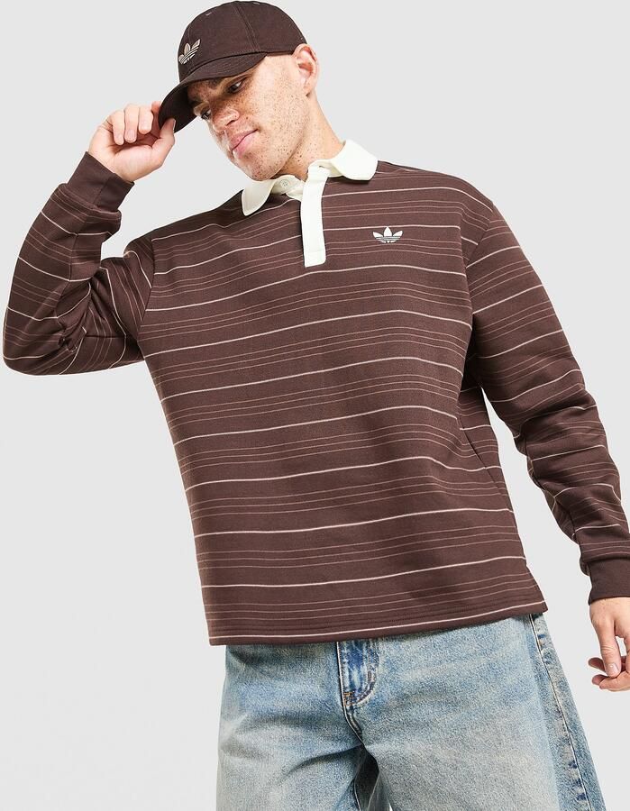Adidas Originals Stripe Rugby Sweatshirt Bruin- Heren Bruin