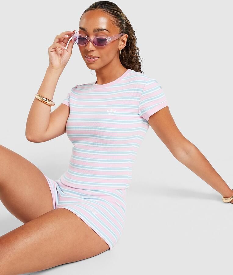 Adidas Originals Stripe Slim T-Shirt Roze- Dames Roze