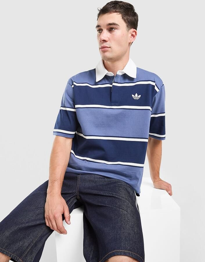 Adidas Originals Striped Rugby Polo Shirt Blauw- Heren Blauw