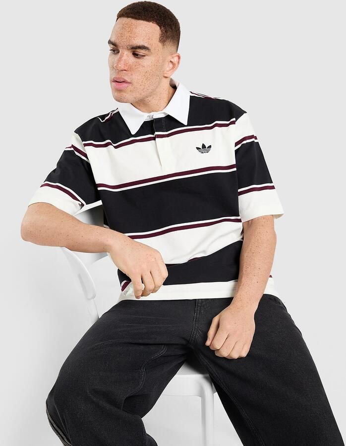 Adidas Originals Striped Rugby Polo Shirt Wit- Heren Wit