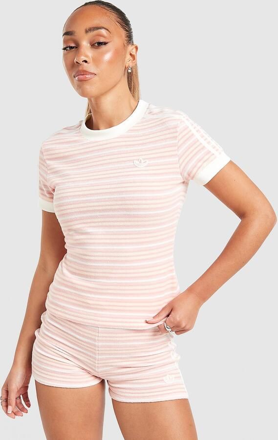 Adidas Originals Towel Stripe Slim T-Shirt Roze- Dames Roze
