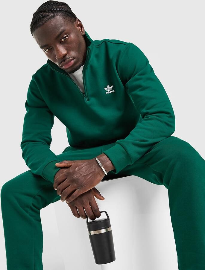 Adidas Originals Trefoil Essentials 1 4 Zip Sweatshirt Groen- Heren Groen