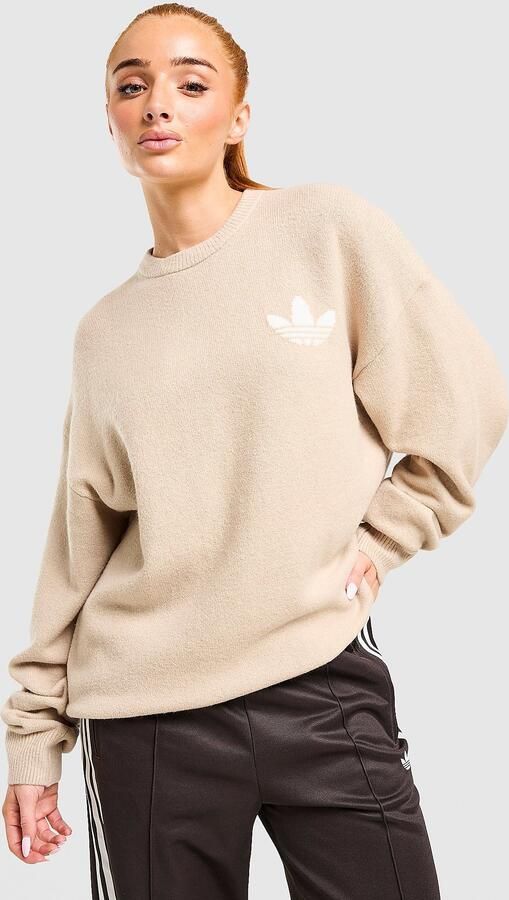 Adidas Originals Trefoil Knit Crew Sweatshirt Beige- Dames Beige