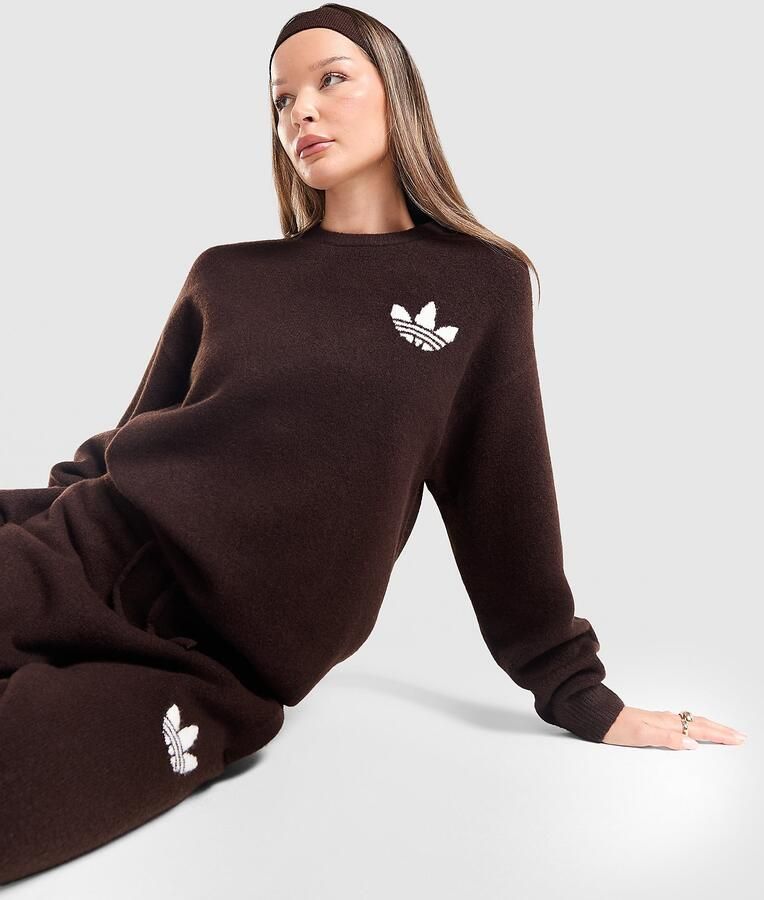 Adidas Originals Trefoil Knit Crew Sweatshirt Bruin- Dames Bruin