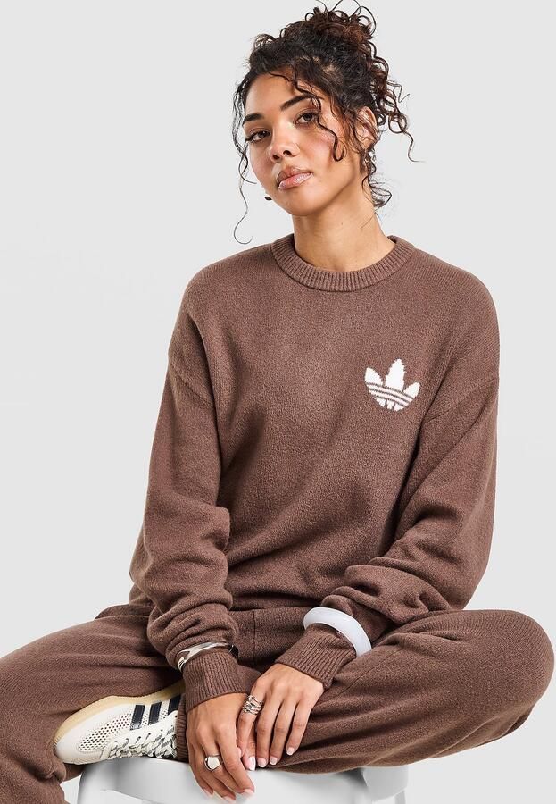 Adidas Originals Trefoil Knit Crew Sweatshirt Bruin- Dames Bruin