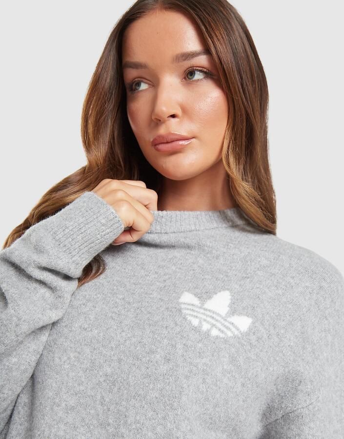 Adidas Originals Trefoil Knit Crew Sweatshirt Grijs- Dames Grijs