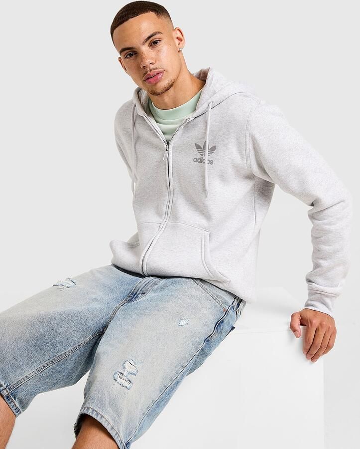 Adidas Originals Trefoil Puffy Logo Full Zip Hoodie Grey- Heren Grey