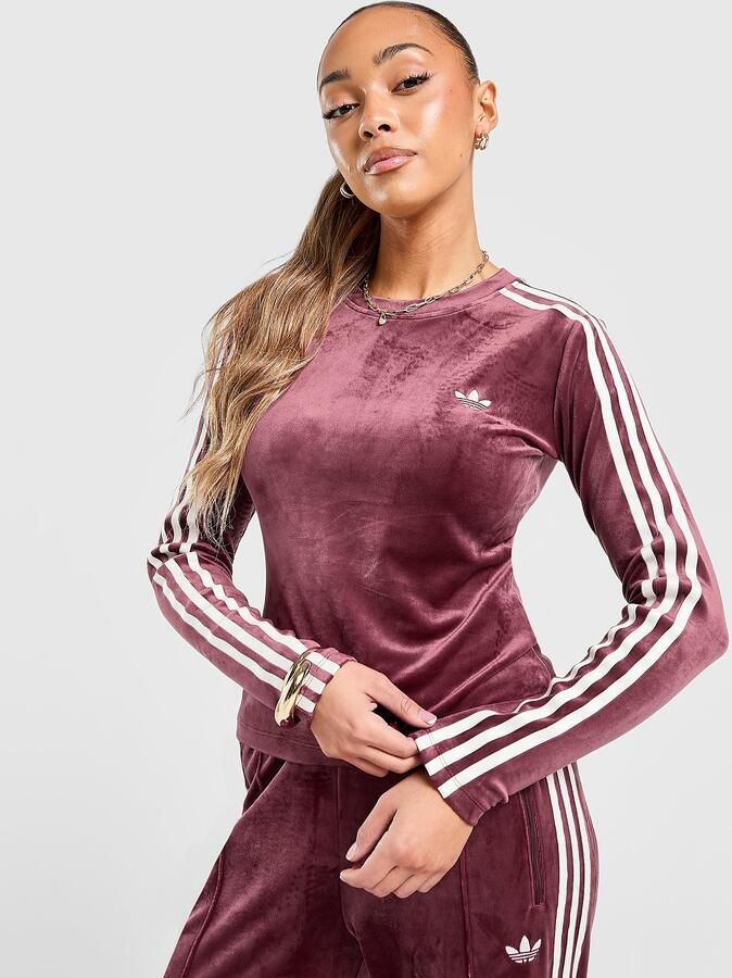 Adidas Originals Velour 3-Stripes Long Sleeve T-Shirt Rood- Dames Rood