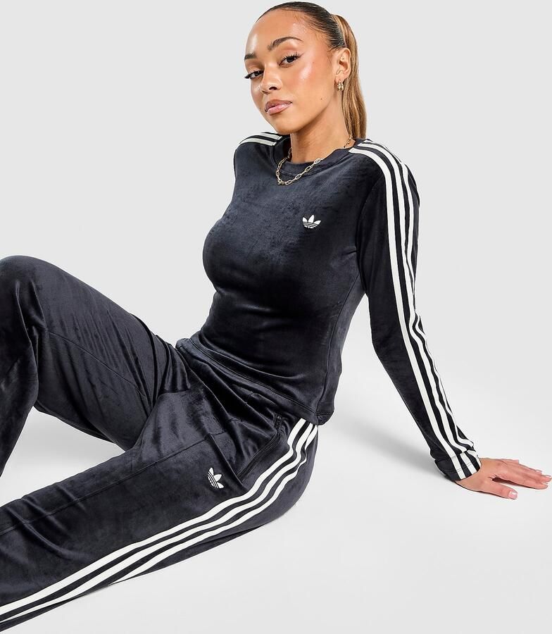 Adidas Originals Velour 3-Stripes Long Sleeve T-Shirt Zwart- Dames Zwart