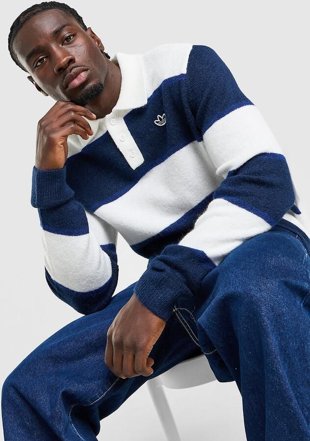 Adidas Originals Winter Club Stripe Polo Shirt Wit- Heren Wit