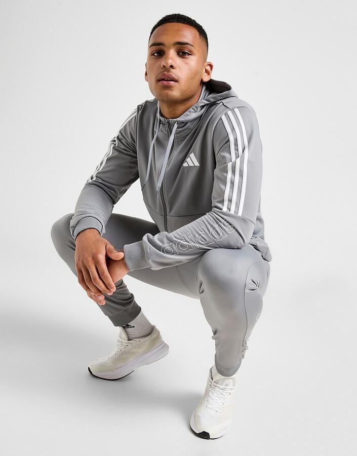 Adidas Poly 3-Stripes Linear Hoodie Grijs- Heren Grijs
