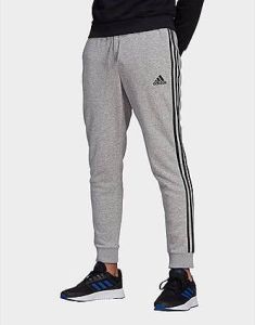 Adidas Essentials Fleece Tapered Cuff 3-Stripes Broek Medium Grey Heather Black- Heren