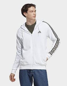 Adidas Essentials French Terry 3-Stripes Ritshoodie White Olive Strata- Heren