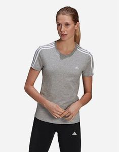 Adidas LOUNGEWEAR Essentials Slim-fit 3-Stripes T-shirt Medium Grey Heather White- Dames