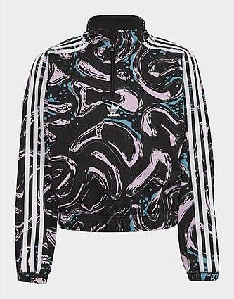 Adidas Originals Allover Print Crop Sweatshirt Black Bliss Lilac Semi Mint Rush