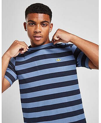 Adidas Striped T-Shirt Blue- Heren