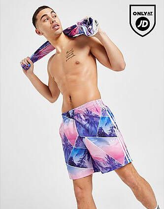 Adidas Originals Palm All Over Print Swim Shorts Pink- Heren
