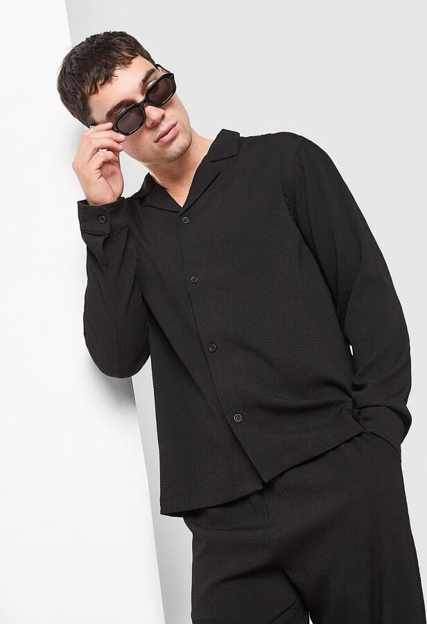 Belier Seersucker Shirt Zwart- Heren Zwart