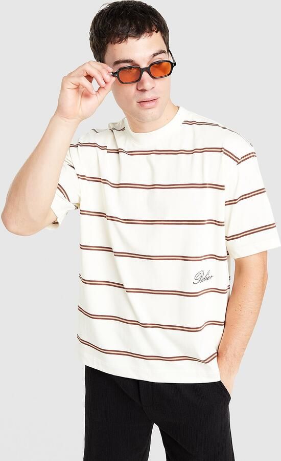 Belier Stripe Script T-Shirt Wit- Heren Wit