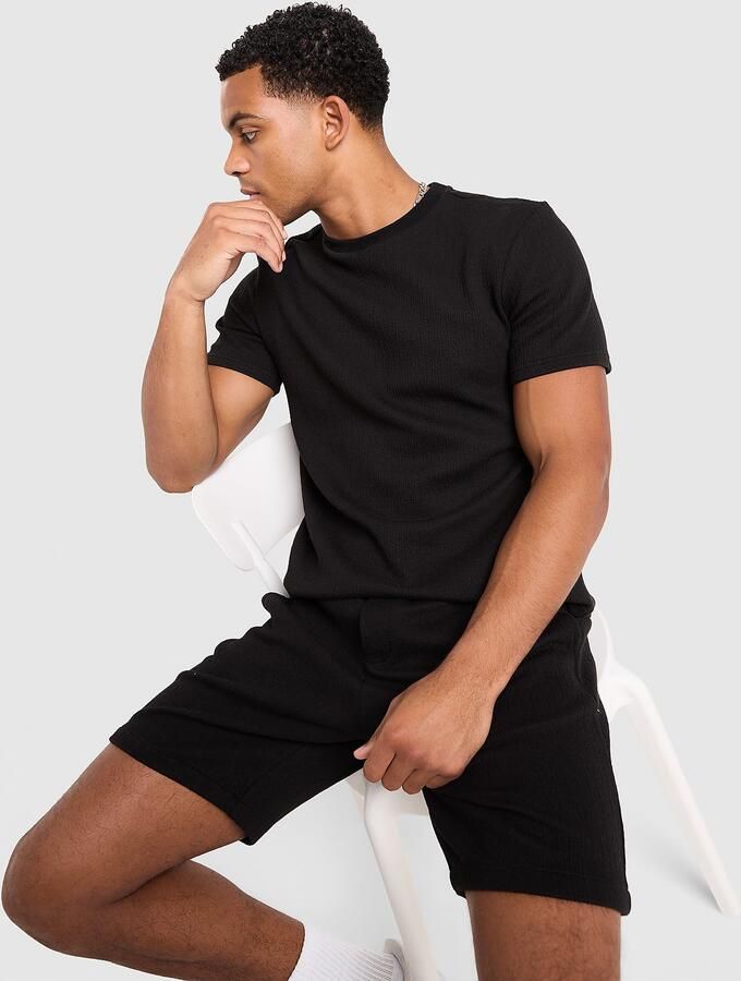 Belier Textured T-Shirt Zwart- Heren Zwart