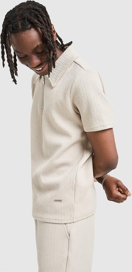 Belier Textured Zip Polo Shirt Beige- Heren Beige