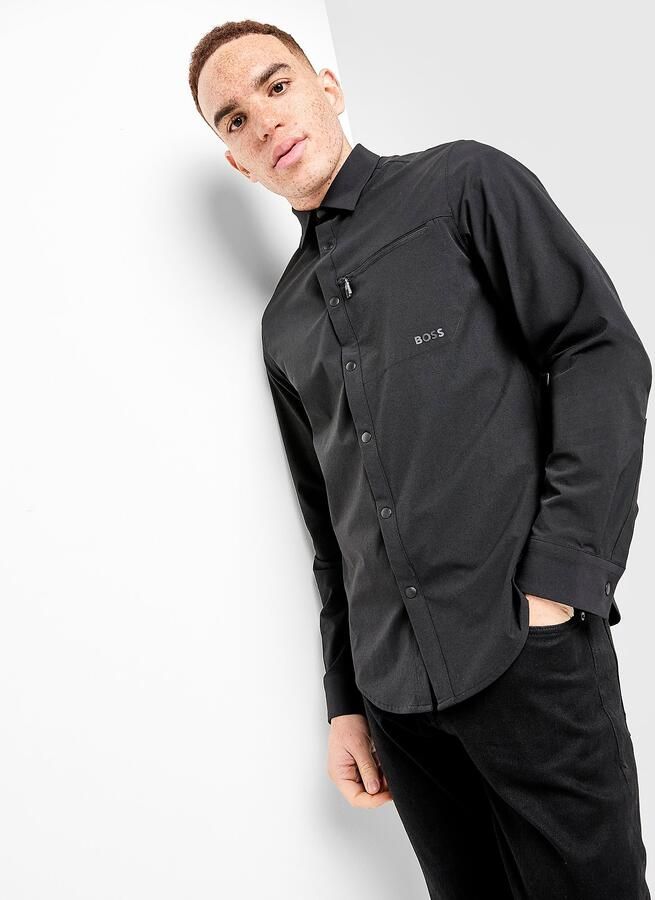 Boss Button Overshirt Zwart- Heren Zwart